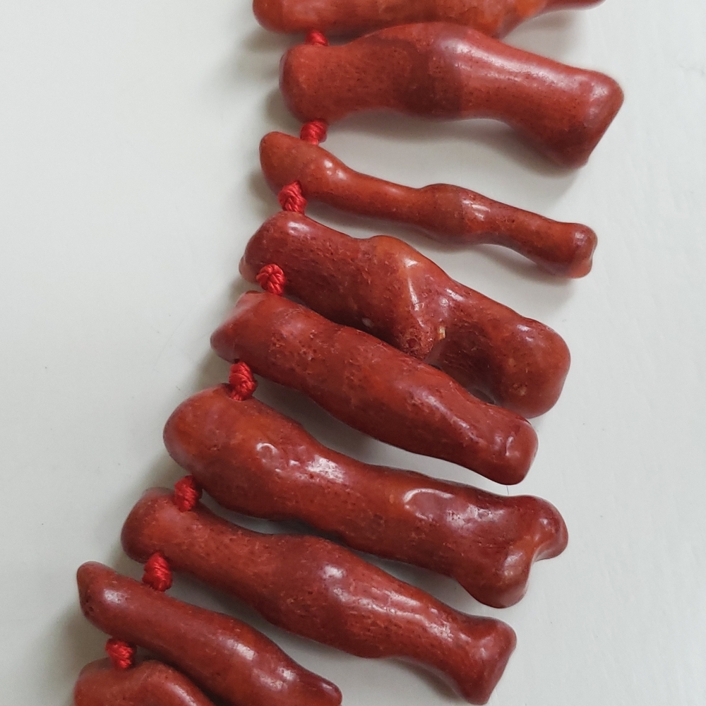 VTG chunky Coral natural branch statement necklace, dark red - Picture 6 of 6